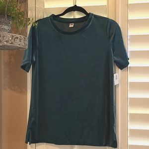 Deep teal velvet-like crew neck t-shirt from Old Navy, size small